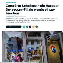 Zerstörte Scheibe: In die Aarauer Swisscom-Filiale wurde eingebrochen 